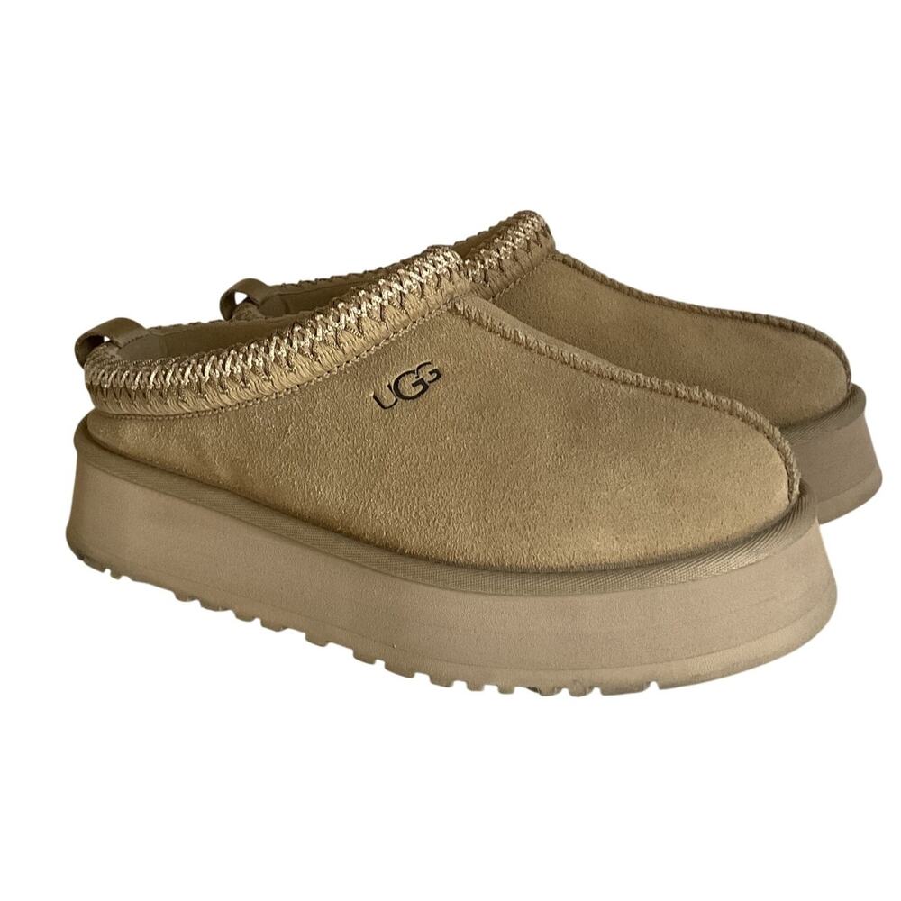 UGG Tasman Slippers Women’s Sz 7 Chestnut Suede Platform Slip On Shearling Lined